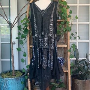 Unique Vintage Black Beaded Flapper Dress Size XL